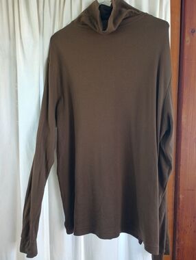 Peruvian Connection 100% Cotton Olive Brown Mock Turtleneck Men's Large